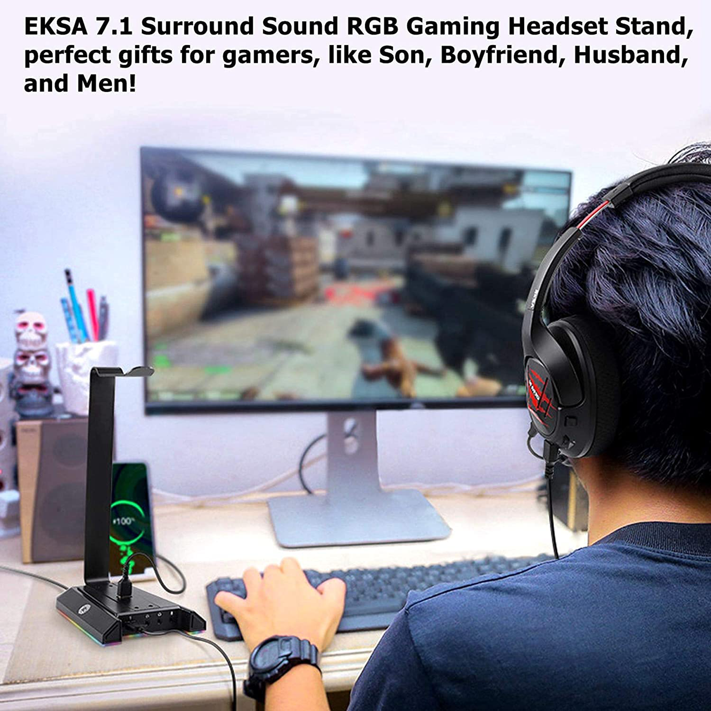 Buy EKSA Gaming Headset Stand 7.1 Surround Sound EW1RGB Black